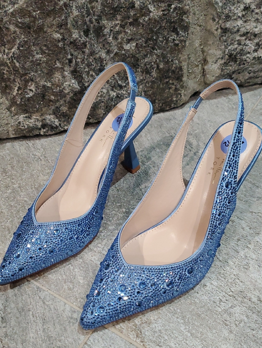 Nicole Miller Blue Jeweled Pointed-Toe Slingback Heels